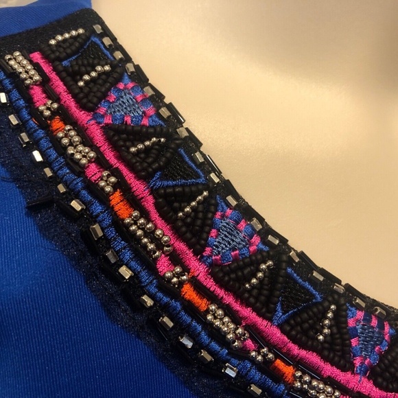 (NWT) Spense Women's Blue Beaded Crew Neck Satiny Crop Top Plus Size 24W - Picture 6 of 9